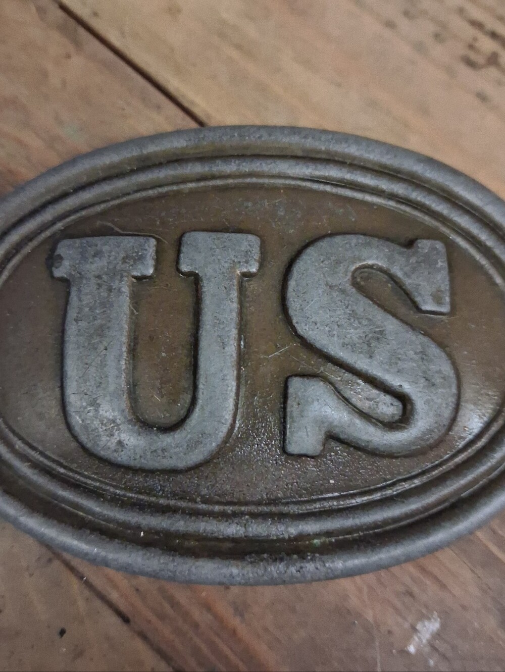 Vintage Brass US Civil War Replica Oval Belt Buckle - Reenactor / Military Style